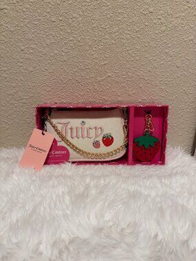 Juicy Couture Natural Strawberry Shoulder Bag Gift Set Chain Mini NWT